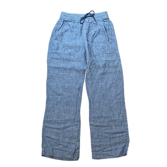 Athleta Pants - Athleta Linen Pants Women Size 0 Blue Wide Leg Elastic Waist Drawstring Pull On